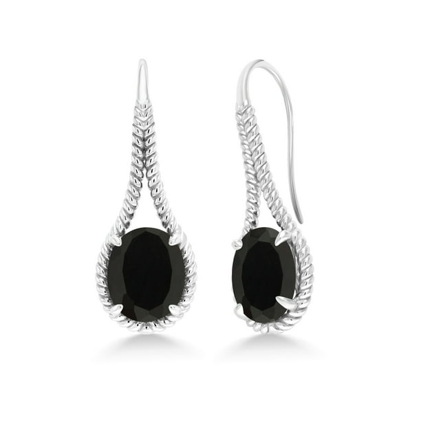 Low Price BLACK ONYX GEMSTONE Earrings 1/" 925 Sterling Silver Jewellery !